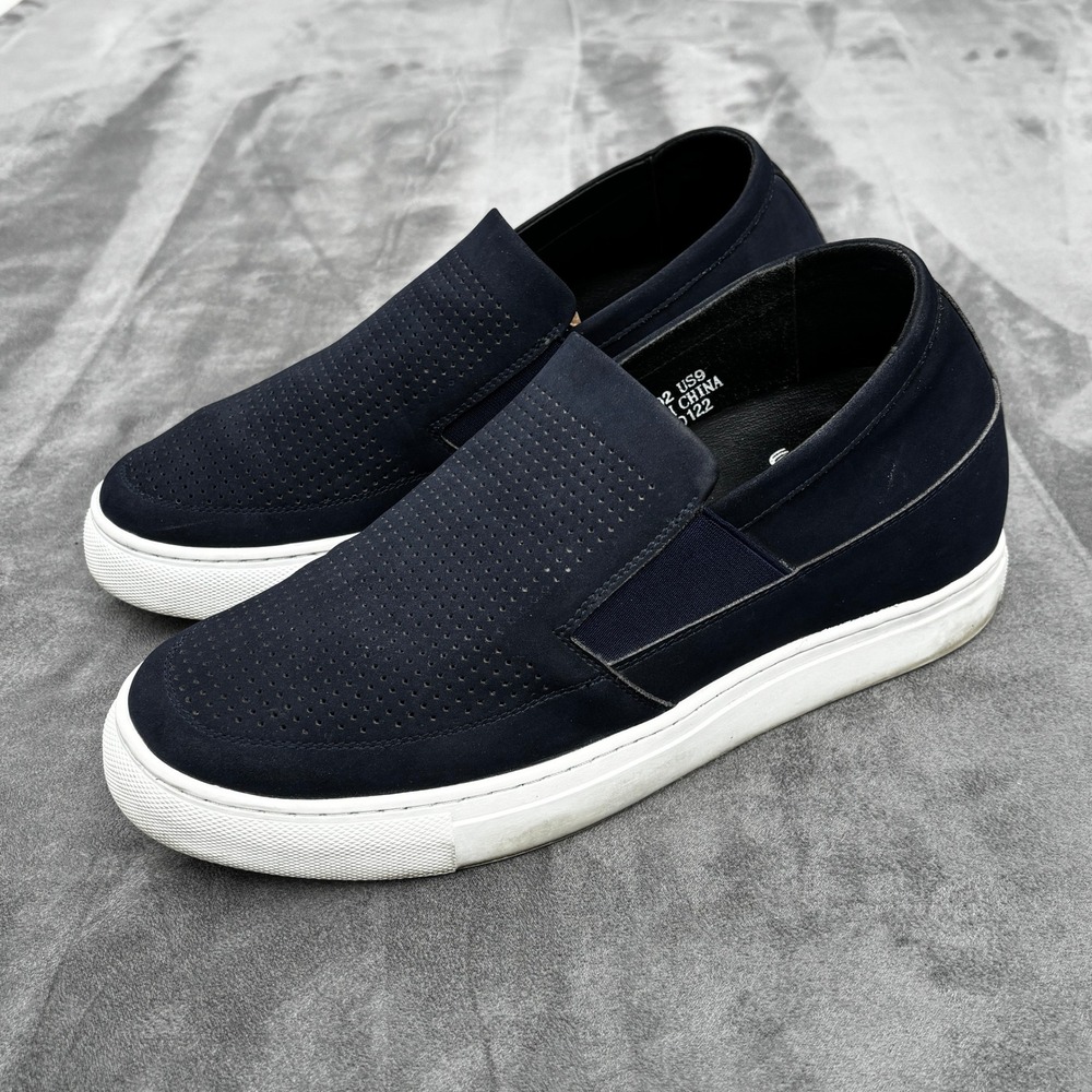 Calto Slip On Sneakers Size 9 Leather Loafers 3" Taller Perforated Navy $150